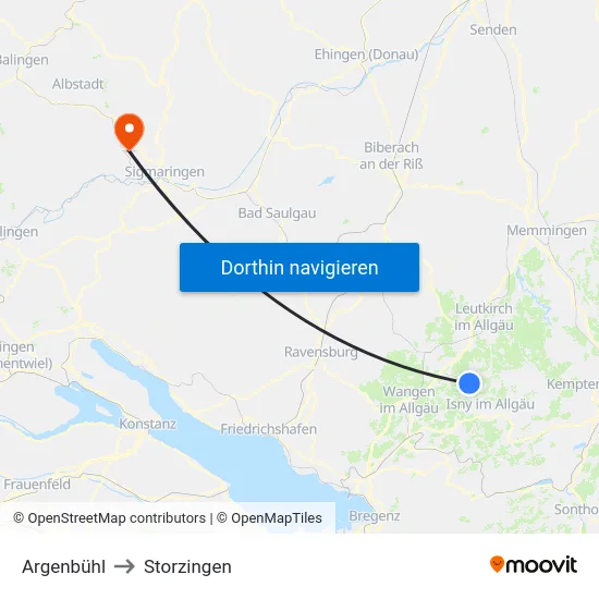 Argenbühl to Storzingen map