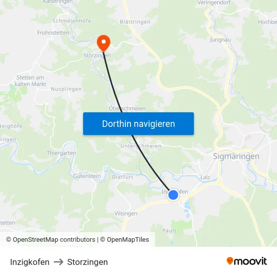 Inzigkofen to Storzingen map