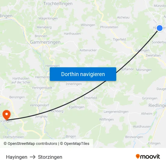 Hayingen to Storzingen map