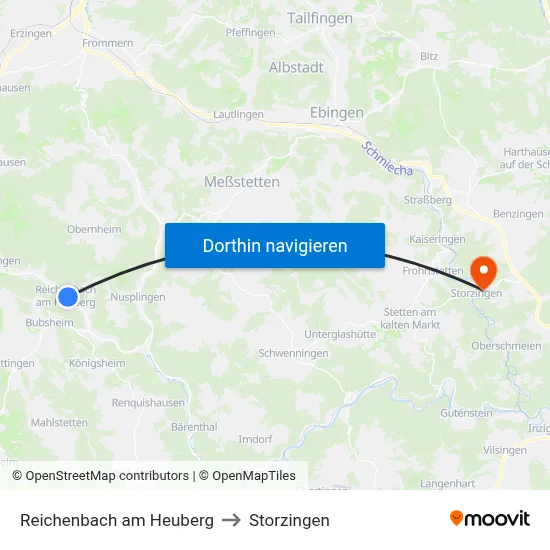 Reichenbach am Heuberg to Storzingen map