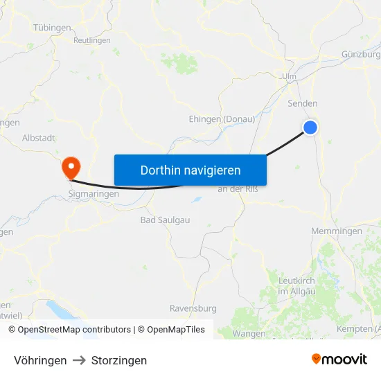 Vöhringen to Storzingen map