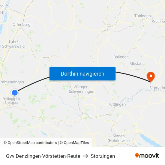 Gvv Denzlingen-Vörstetten-Reute to Storzingen map