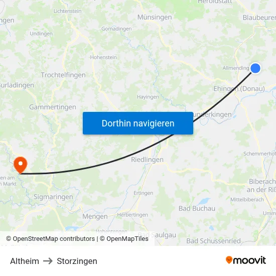 Altheim to Storzingen map
