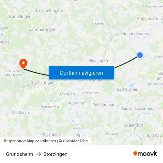 Grundsheim to Storzingen map