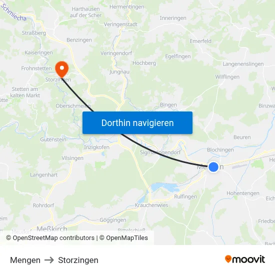 Mengen to Storzingen map