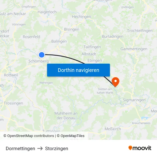 Dormettingen to Storzingen map