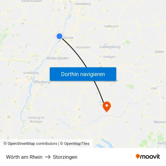 Wörth am Rhein to Storzingen map