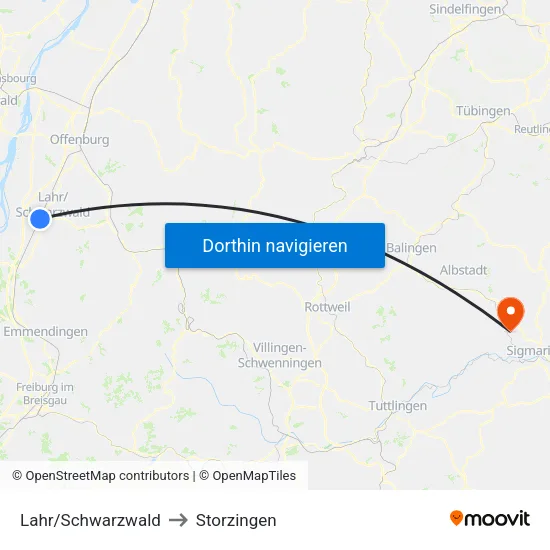 Lahr/Schwarzwald to Storzingen map