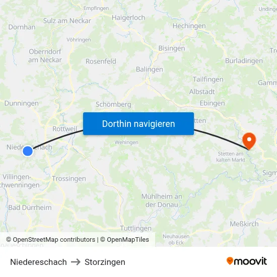 Niedereschach to Storzingen map