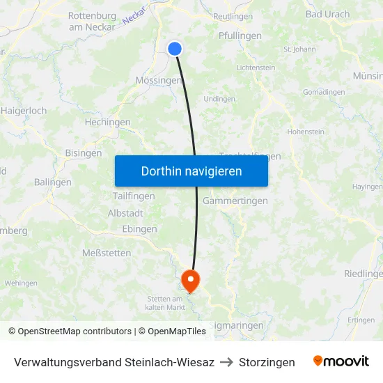 Verwaltungsverband Steinlach-Wiesaz to Storzingen map