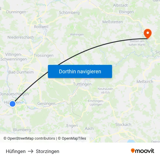 Hüfingen to Storzingen map