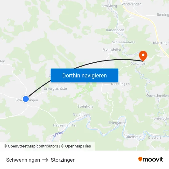 Schwenningen to Storzingen map