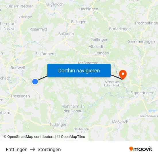 Frittlingen to Storzingen map