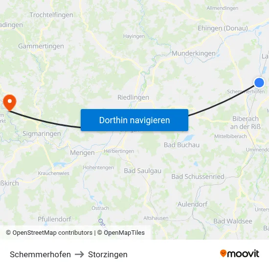 Schemmerhofen to Storzingen map