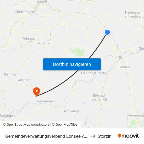 Gemeindeverwaltungsverband Lonsee-Amstetten to Storzingen map