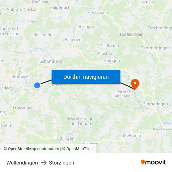 Wellendingen to Storzingen map