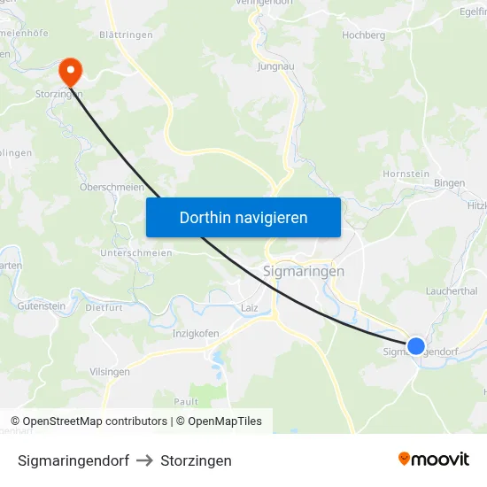 Sigmaringendorf to Storzingen map