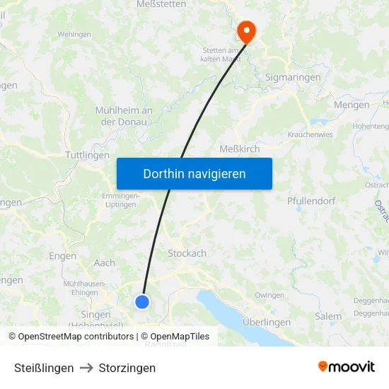 Steißlingen to Storzingen map