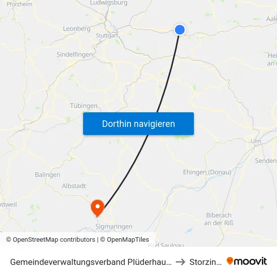 Gemeindeverwaltungsverband Plüderhausen-Urbach to Storzingen map