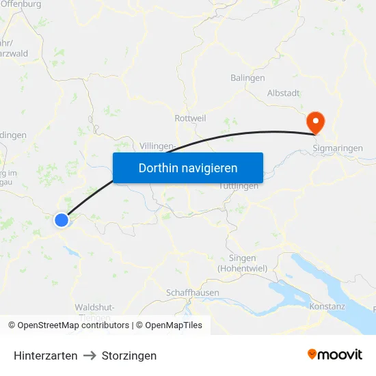 Hinterzarten to Storzingen map