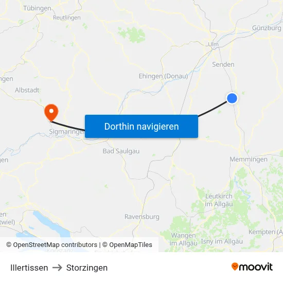 Illertissen to Storzingen map