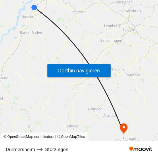 Durmersheim to Storzingen map