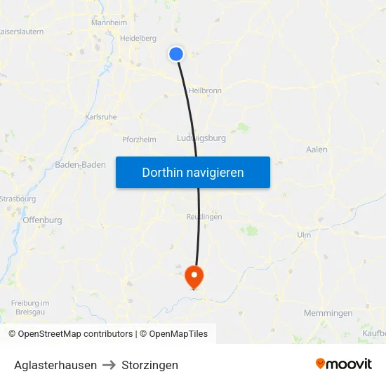 Aglasterhausen to Storzingen map