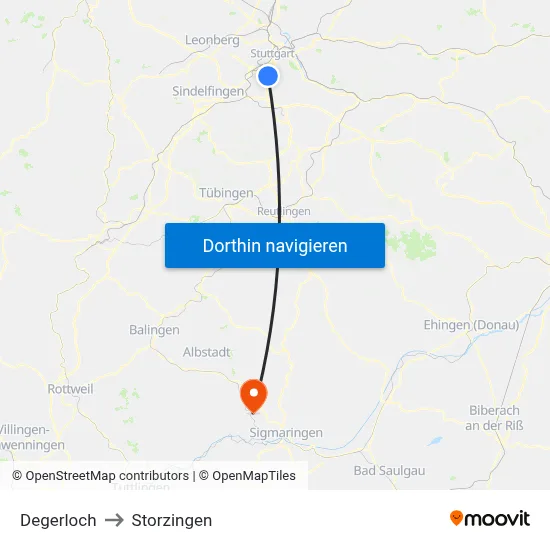 Degerloch to Storzingen map
