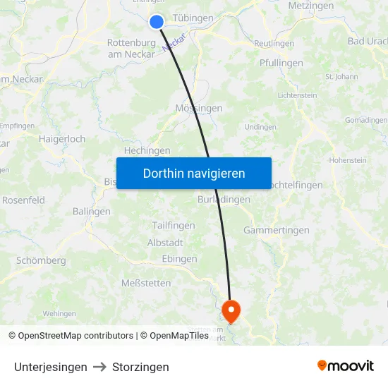 Unterjesingen to Storzingen map