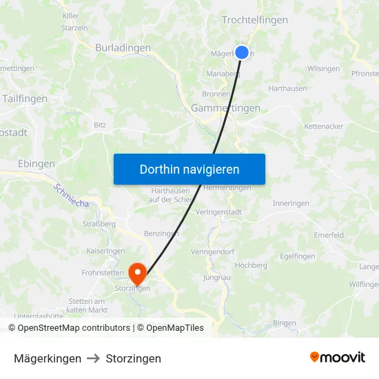 Mägerkingen to Storzingen map