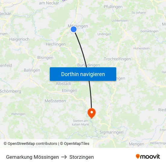 Gemarkung Mössingen to Storzingen map