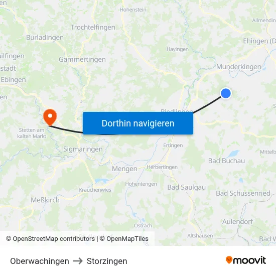 Oberwachingen to Storzingen map