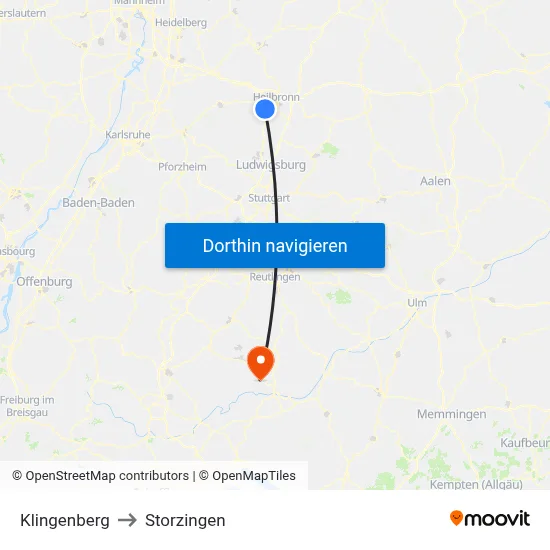 Klingenberg to Storzingen map
