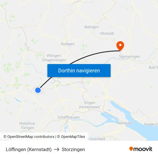 Löffingen (Kernstadt) to Storzingen map