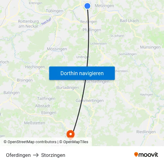 Oferdingen to Storzingen map