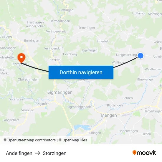 Andelfingen to Storzingen map