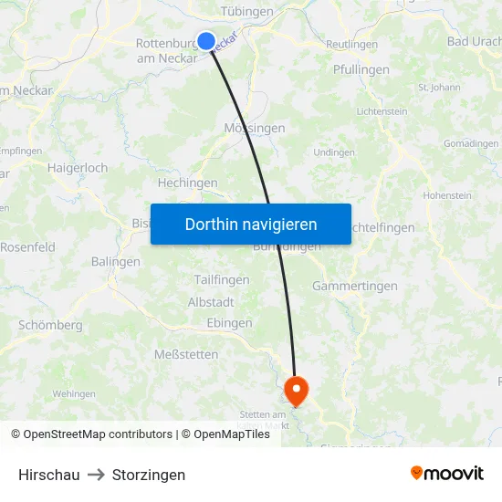 Hirschau to Storzingen map