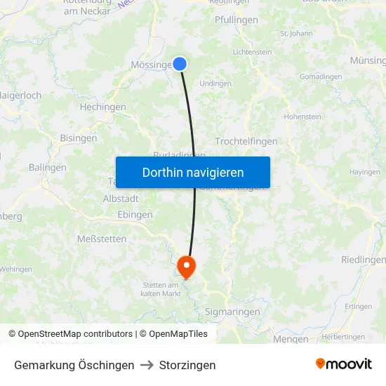 Gemarkung Öschingen to Storzingen map