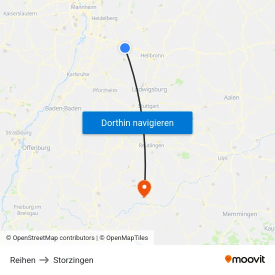 Reihen to Storzingen map