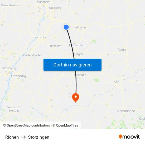 Richen to Storzingen map