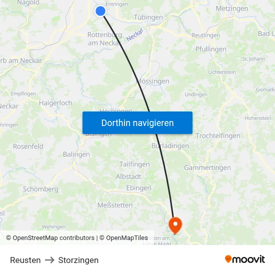 Reusten to Storzingen map
