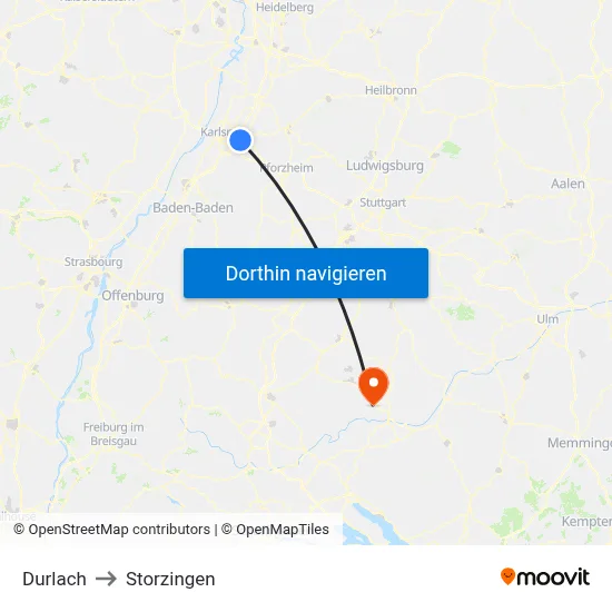 Durlach to Storzingen map