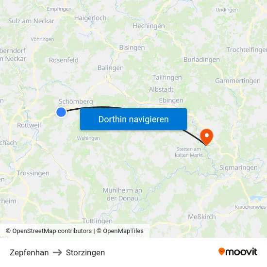 Zepfenhan to Storzingen map