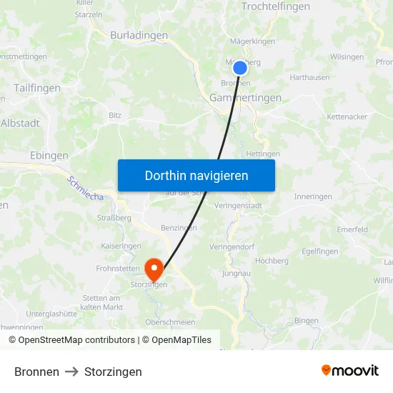Bronnen to Storzingen map