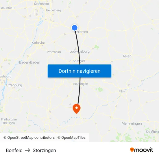 Bonfeld to Storzingen map