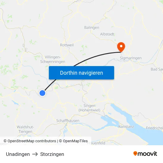 Unadingen to Storzingen map