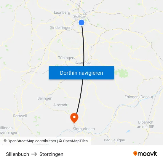 Sillenbuch to Storzingen map