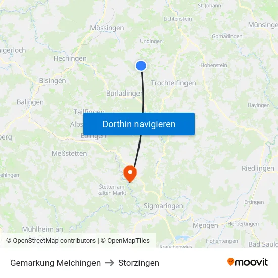 Gemarkung Melchingen to Storzingen map