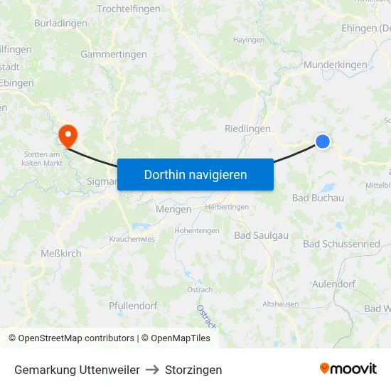 Gemarkung Uttenweiler to Storzingen map
