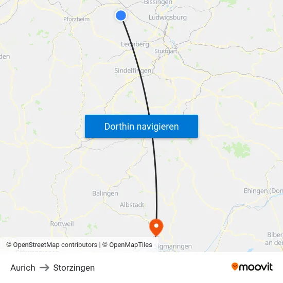 Aurich to Storzingen map